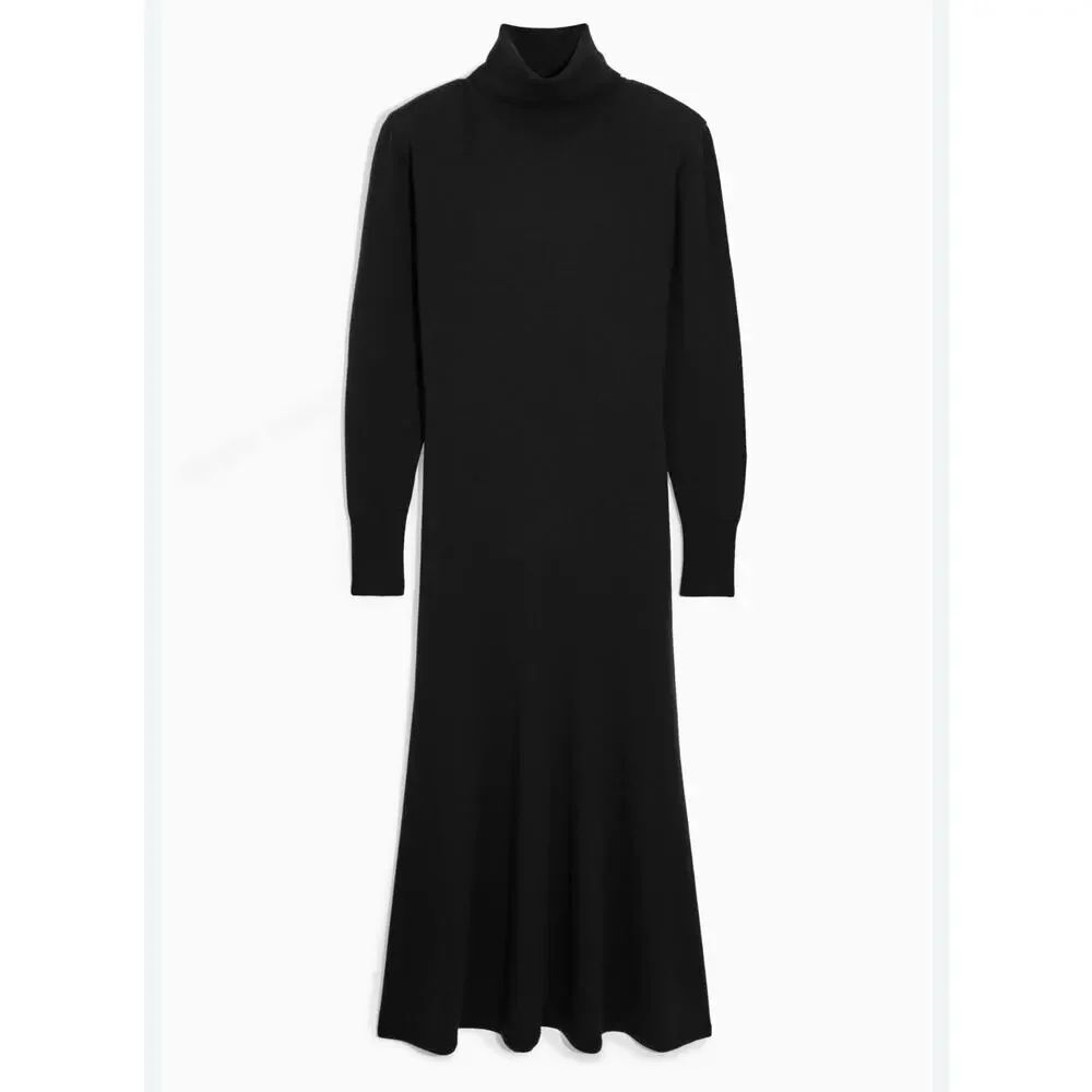 NWT COS Power Shoulder Merino Wool Maxi Dress Black Turtleneck XS Minimalistic